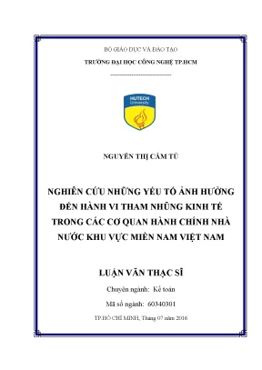 Luận văn nghiên cứu những yếu tố ảnh hưởng đến hành vi tham nhũng kinh tế trong các cơ quan hành chính nhà nước khu vực miền nam việt nam