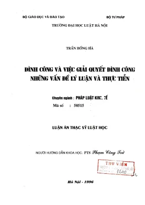 Luận văn thạc sĩ luật học đình công và việc giải quyết đình công những vấn đề lý luận và thực tiễn