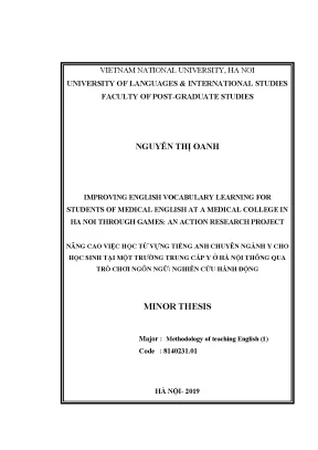 Luận văn thạc sĩ improving english vocabulary learning for students of medical english at a medical college in hanoi through games an action research project