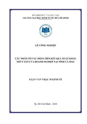 Luận văn các nhân tố tác động đến kết quả xuất khẩu thủy sản của doanh nghiệp tại tỉnh cà mau