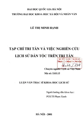 Luận văn thạc sĩ lịch sử tạp chí tri tân và việc nghiên cứu lịch sử dân tộc trên tri tân