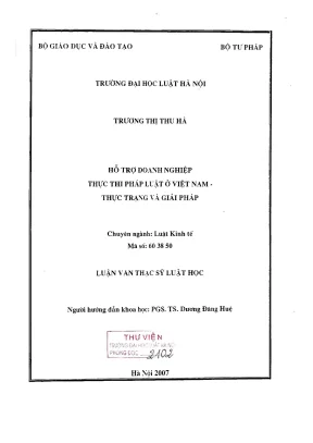 Luận văn thạc sĩ luật học hỗ trợ doanh nghiệp thực thi pháp luật ở việt nam thực trạng và giải pháp