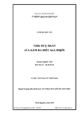 Luận văn tính duy nhất của hàm đa điều hòa dưới