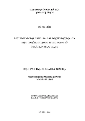 Luận văn biện pháp chỉ đạo nâng cao chất lượng dạy học của hiệu trưởng trường trung học cơ sở ở thành phố bắc giang