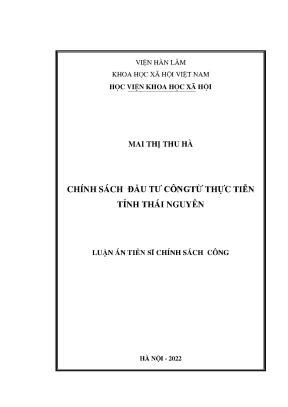 Luận án tiến sĩ chính sách đầu tư công từ thực tiễn tỉnh thái nguyên