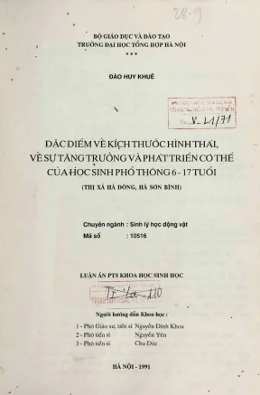 Luận án phó tiến sĩ sinh học đặc điểm về kích thước và hình thức về sự tăng trưởng và phát triển cơ thể của học sinh phổ thông 6 17 tuổi