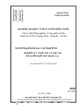 Nghiên cứu thiết kế và chế tạo máy liên hợp thu hoạch lạc