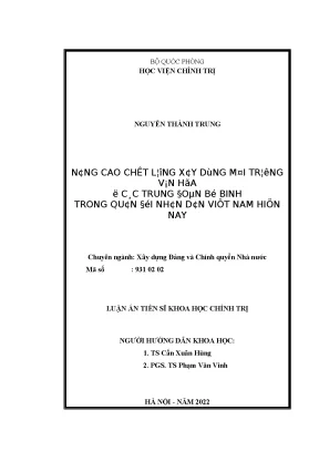 Luận án tiến sĩ nâng cao chất lượng xây dựng môi trường văn hóa ở các trung đoàn bộ binh trong quân đội nhân dân việt nam hiện nay