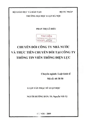 Luận văn thạc sĩ luật học chuyển đổi công ty nhà nước và thực tiễn chuyển đổi tại công ty thông tin viễn thông điện lực
