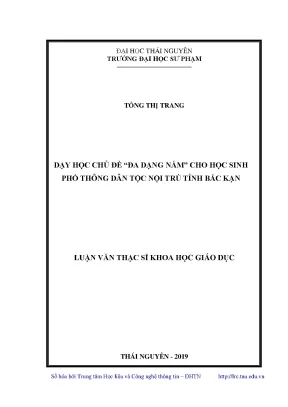 Luận văn dạy học chủ đề đa dạng nấm cho học sinh phổ thông dân tộc nội trú tỉnh bắc kạn