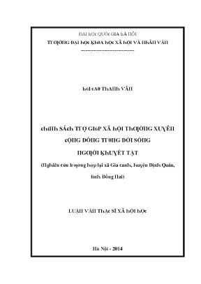 Luận văn chính sách trợ giúp xã hội thường xuyên cộng đồng trong đời sống người khuyết tật nghiên cứu trường hợp tại xã gia canh huyện định quán tỉnh đồng nai
