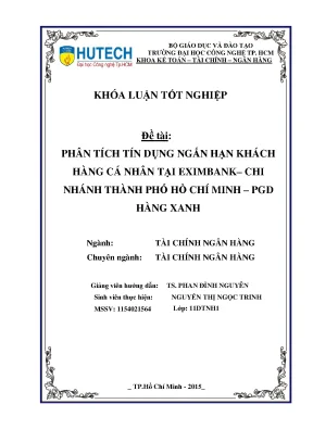 Luận văn phân tích tín dụng ngắn hạn khách hàng cá nhân tại eximbank chi nhánh thành phố hồ chí minh pgd hàng xanh