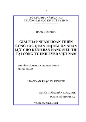 Luận văn giải pháp nhằm hoàn thiện công tác quản trị nguồn nhân lực cho kênh bán hàng siêu thị tại công ty unilever việt nam luận văn thạc sĩ