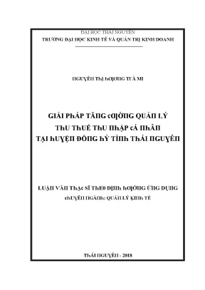 Luận văn giải pháp tăng cường quản lý thu thuế thu nhập cá nhân tại huyện đồng hỷ tỉnh thái nguyên