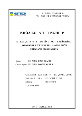 Luận văn quản trị rủi ro tín dụng tại ngân hàng nông nghiệp và phát triển nông thôn chi nhánh đông sài gòn