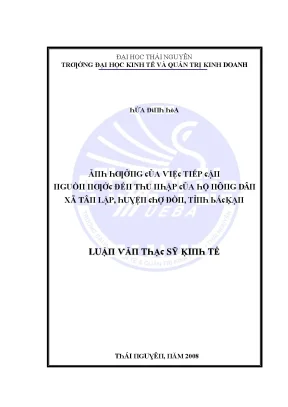 Luận văn ảnh hưởng của việc tiếp cận nguồn nước đến thu nhập của hộ nông dân xã tân lập huyện chợ đồn tỉnh bắc kạn