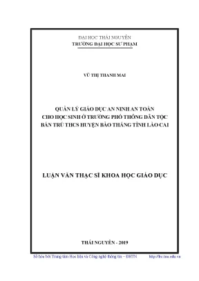 Luận văn quản lý giáo dục an ninh an toàn cho học sinh ở trường phổ thông dân tộc bán trú thcs huyện bảo thắng tỉnh lào cai