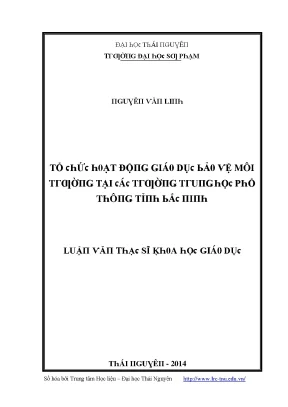 Luận văn tổ chức hoạt động giáo dục bảo vệ môi trường tại các trường trung học phổ thông tỉnh bắc ninh