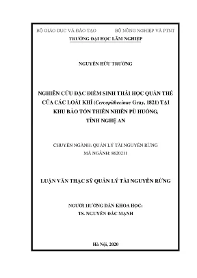 Luận văn nghiên cứu đặc điểm sinh thái học quần thể của các loài khỉ cercopithecinae gray 1821 tại khu bảo tồn thiên nhiên pù huống tỉnh nghệ an