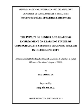 The impact of gender and learning environment on learning styles of undergradute students leraning english in ho chi minh city m a