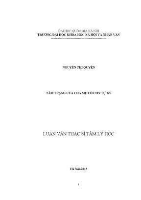 Luận văn thạc sĩ tâm trạng của cha mẹ có con tự kỷ