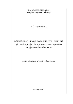 Luận văn đổi mới quản lý hoạt động kiểm tra đánh giá kết quả học tập của học sinh trung học cơ sở huyện an lão hải phòng