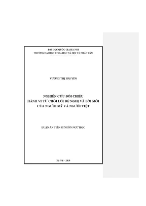Luận án tiến sĩ nghiên cứu đối chiếu hành vi từ chối lời đề nghị và lời mời của người mỹ và người việt