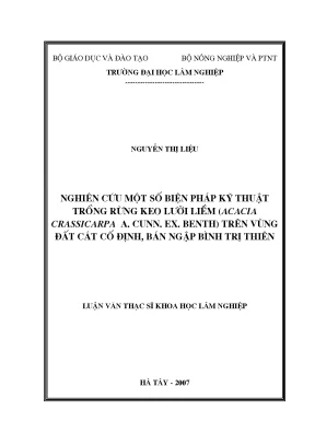Luận văn nghiên cứu một số biện pháp kỹ thuật trồng rừng keo lưỡi liềm acacia crassicarpa a cunn ex benth trên vùng đất cát cố định bán ngập bình trị thiên