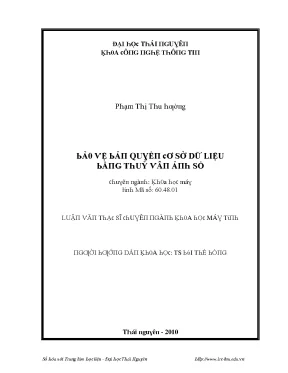 Luận văn bảo vệ bản quyền cơ sở dữ liệu bằng thủy vân ảnh số