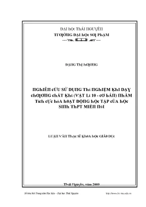Luận văn nghiên cứu sử dụng thí nghiệm khi dạy chương chất khí vật lí 10 cơ bản nhằm tích cực hóa hoạt động học tập của học sinh miền núi