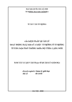 Luận văn các biện pháp quản lý hoạt động dạy học của hiệu trưởng ở trường trung học phổ thông bình độ tỉnh lạng sơn