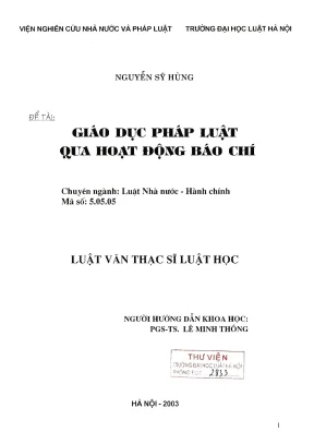 Luận văn thạc sĩ luật học giáo dục pháp luật qua hoạt động báo chí
