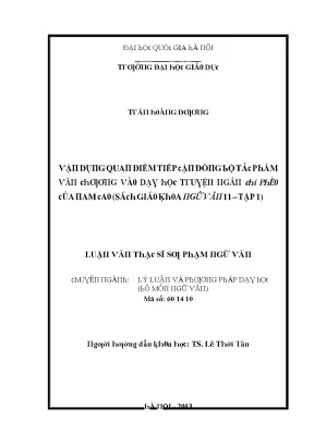 Luận văn vận dụng quan điểm tiếp cận đồng bộ tác phẩm văn chương vào dạy học tác phẩm chí phèo của nhà văn nam cao sách giáo khoa ngữ văn 11 tập 1