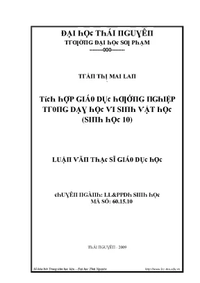 Luận văn tích hợp giáo dục hướng nghiệp trong dạy học vi sinh vật học sinh học 10