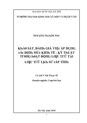 Luận văn khảo sát đánh giá việc áp dụng các định mức kinh tế kỹ thuật trong hoạt động lưu trữ tại lưu trữ lịch sử cấp tỉnh