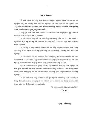 Luận văn nghiên cứu hiện trạng chăn nuôi động vật hoang dã trên địa bàn tỉnh quảng ninh và đề xuất các giải pháp phát triển