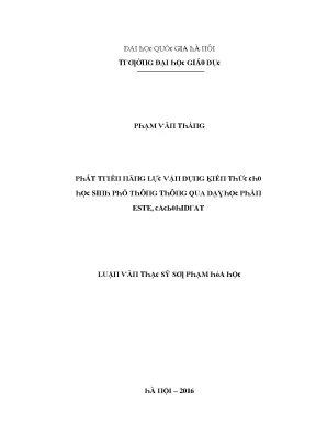 Luận văn phát triển năng lực vận dụng kiến thức cho học sinh phổ thông thông qua dạy học phần este cacbohidrat