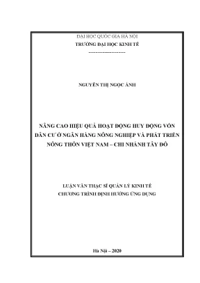 Luận văn nâng cao hiệu quả hoạt động huy động vốn dân cư ở ngân hàng nông nghiệp và phát triển nông thôn việt nam chi nhánh tây đô