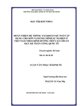 Luận văn hoàn thiện hệ thống tài khoản kế toán áp dụng cho đơn vị hành chính sự nghiệp ở việt nam theo định hướng tiếp cận chuẩn mực kế toán công quốc tế luận văn thạc sĩ