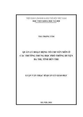 Luận văn thạc sĩ quản lý hoạt động tổ chuyên môn ở các trường trung học phổ thông huyện ba tri tỉnh bến tre