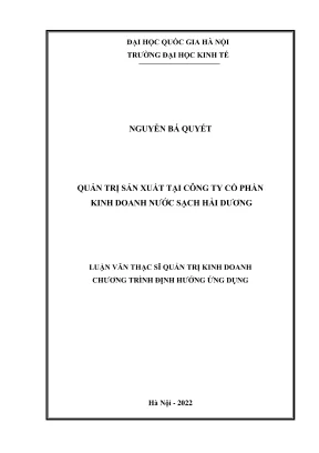 Luận văn thạc sĩ quản trị kinh doanh quản trị sản xuất tại công ty cổ phần kinh doanh nước sạch hải dương