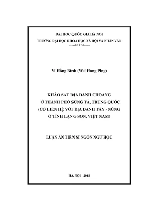 Luận án tiến sĩ khảo sát địa danh choang ở thành phố sùng tả trung quốc có liên hệ với địa danh tày nùng ở tỉnh lạng sơn việt nam