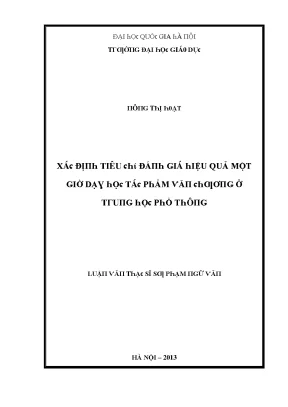 Luận văn xác định tiêu chí đánh giá hiệu quả một giờ dạy học tác phẩm văn chương ở trung học phổ thông