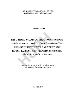 Thực trạng chăm sóc phục hồi chức năng người bệnh đau thắt lưng của điều dưỡng viên kỹ thuật viên và các yếu tố ảnh hưởng tại bệnh viện phục hồi chức năng tỉnh vĩnh phúc năm 2017
