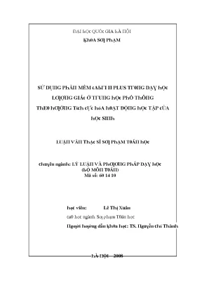 Luận văn sử dụng phần mềm cabri ii plus trong dạy học lượng giác ở trung học phổ thông theo hướng tích cực hóa hoạt động học tập của học sinh