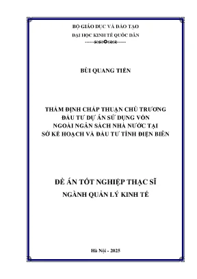 Luận văn thạc sĩ quản lý kinh tế thẩm định chấp thuận chủ trương đầu tư dự án sử dụng vốn ngoài ngân sách nhà nước tại sở kế hoạch và đầu tư tỉnh điện biên