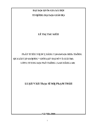 Luận văn phát triển tư duy sáng tạo cho học sinh thông qua bài tập chương giới hạn đại số và giải tích lớp 11 trung học phổ thông ban nâng cao