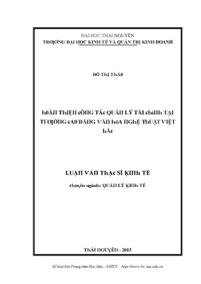 Luận văn hoàn thiện công tác quản lý tài chính tại trường cao đẳng văn hóa nghệ thuật việt bắc