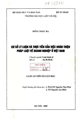 Luận án tiến sĩ luật học cơ sở lý luận và thực tiễn của việc hoàn thiện pháp luật về doanh nghiệp ở việt nam