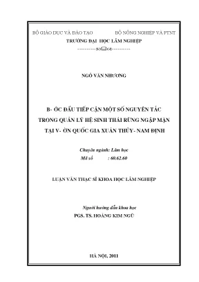 Luận văn bước đầu tiếp cận một số nguyên tắc trong quản lý hệ sinh thái rừng ngập mặn tại vườn quốc gia xuân thủy nam định